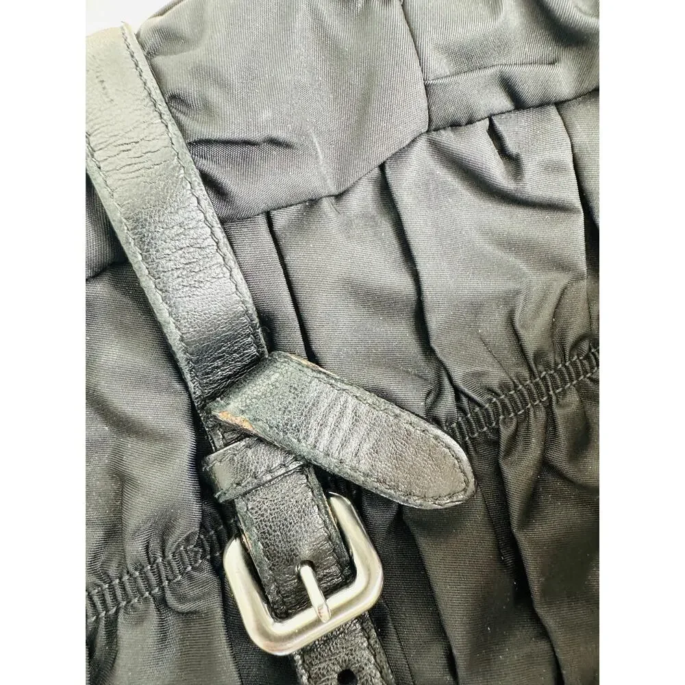 Prada Vintage 90s Black Nylon & Leather Buckle Braided Handle Purse - Picture 11 of 16